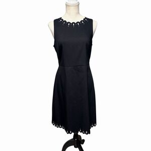 LOFT Ann Taylor Black Scalloped Laser Cut Sleeveless Dress Fit & Flare Size 6